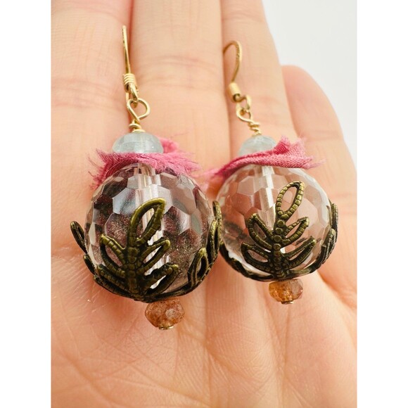 14k gold filled natural clear quartz aquamarine Earrings - Picture 2 of 8